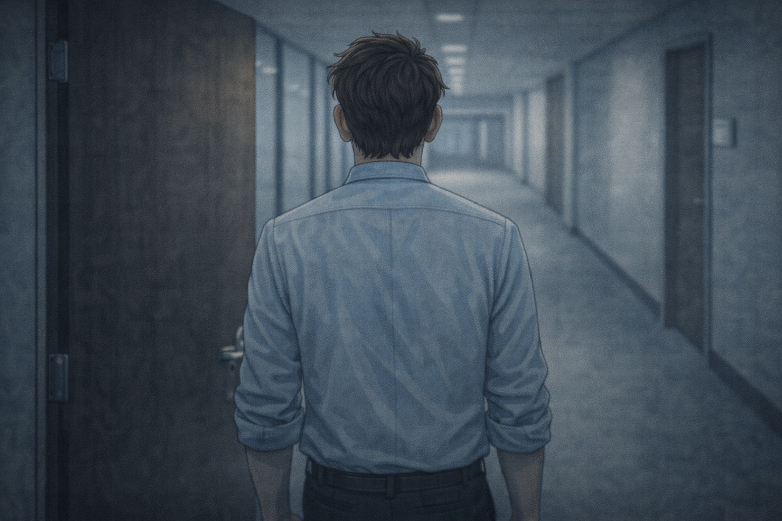 Daniel exiting the office