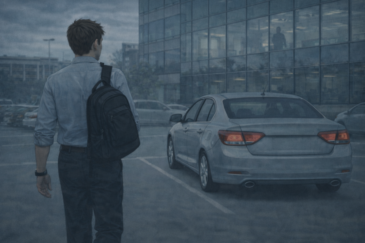 New car in parking lot