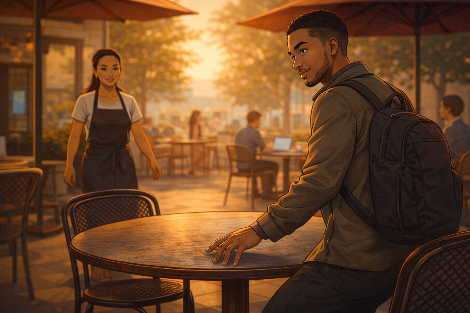 ShadowFox steps into the outdoor seating area of NeoComics Café.